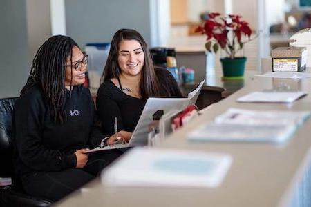 Crystalann Archuleta, left, talks with Krystal Williams (Feb. 2020, Social Work Internship)