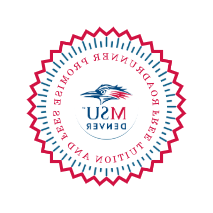 Roadrunner promise circular badge with MSU Denver logo